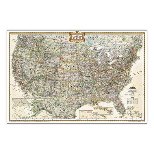 United States Executive Map, Poster Size and Laminated, 36" x 24"