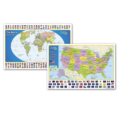 World and United States for Kids, Poster Size, Map Pack Bundle, 36" x 24"