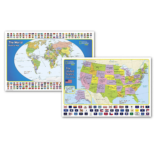 World and United States for Kids, Poster Size, Map Pack Bundle, 36" x 24"