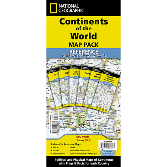Continents of the World Flags and Facts, folded, Map Pack Bundle, Folded: 4.25" x 9.25" ; Flat: 25.25" x 18.5"
