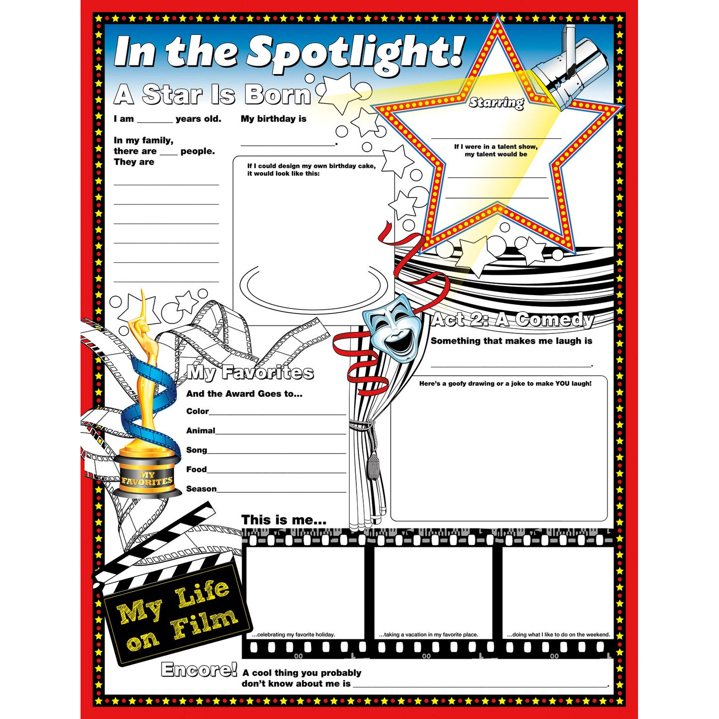 Fill Me In: In The Spotlight Activity Posters, 17" x 22", Pack of 32