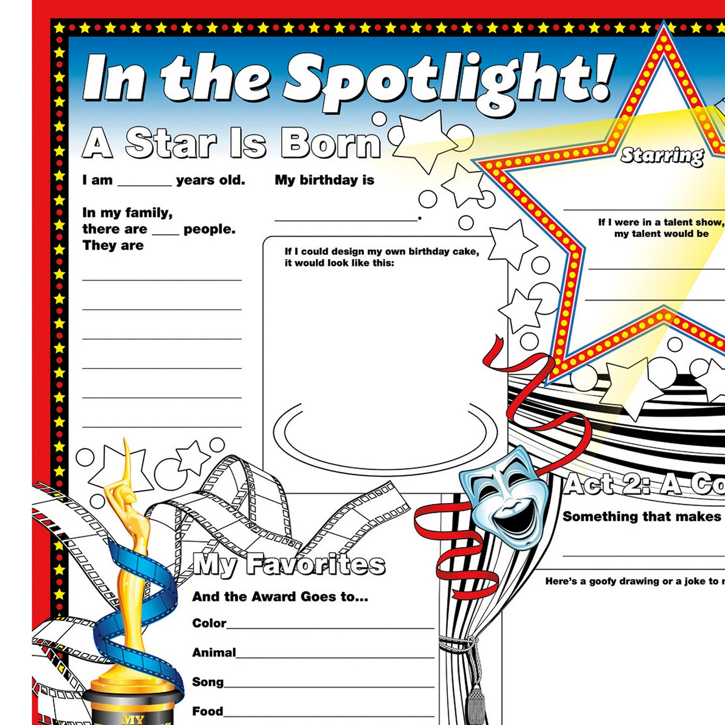 Fill Me In: In The Spotlight Activity Posters, 17" x 22", Pack of 32