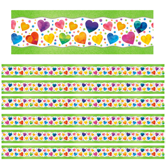 All Around the Board Trimmer, Watercolor Hearts, 43 Feet Per Pack, 6 Packs
