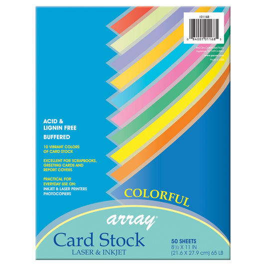 Colorful Card Stock, 10 Assorted Colors, 8-1/2" x 11", 50 Sheets