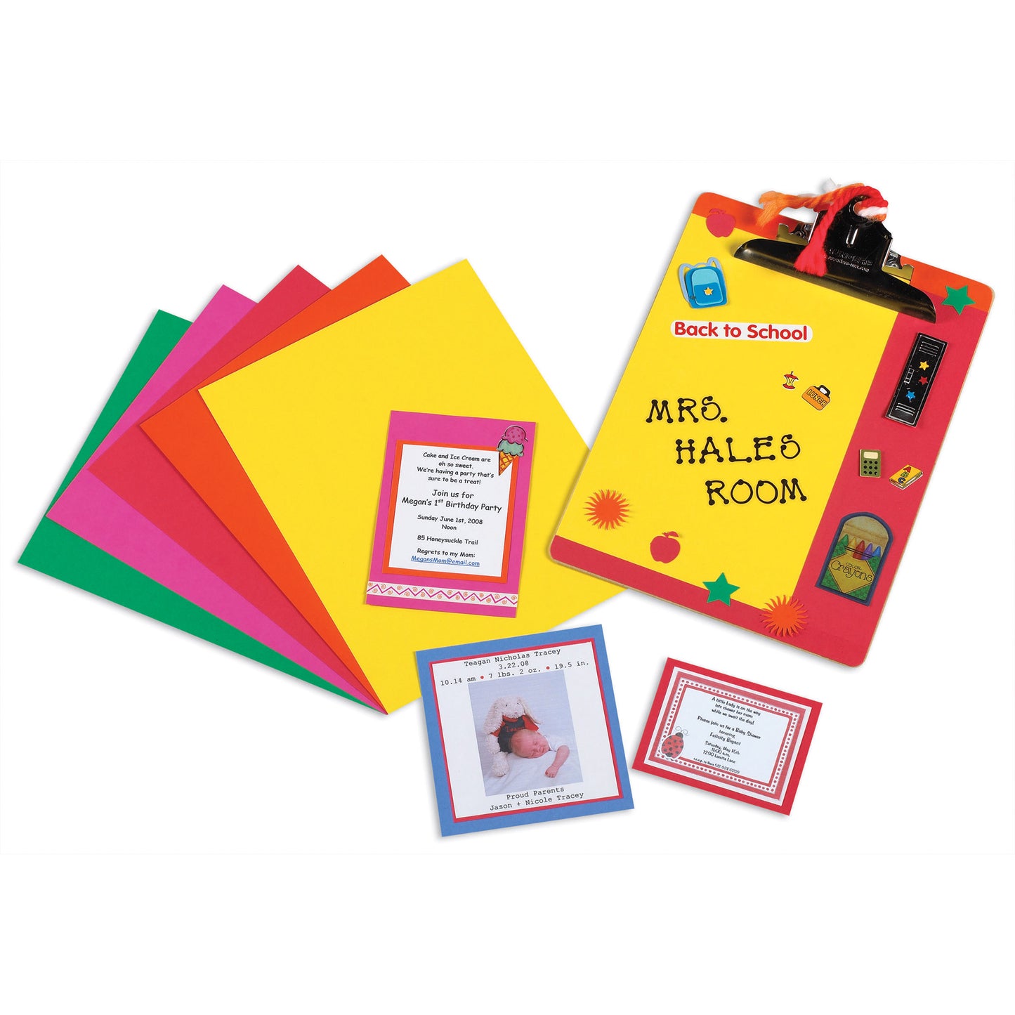 Bright Card Stock, 5 Assorted Colors, 8-1/2" x 11", 100 Sheets Per Pack, 2 Packs