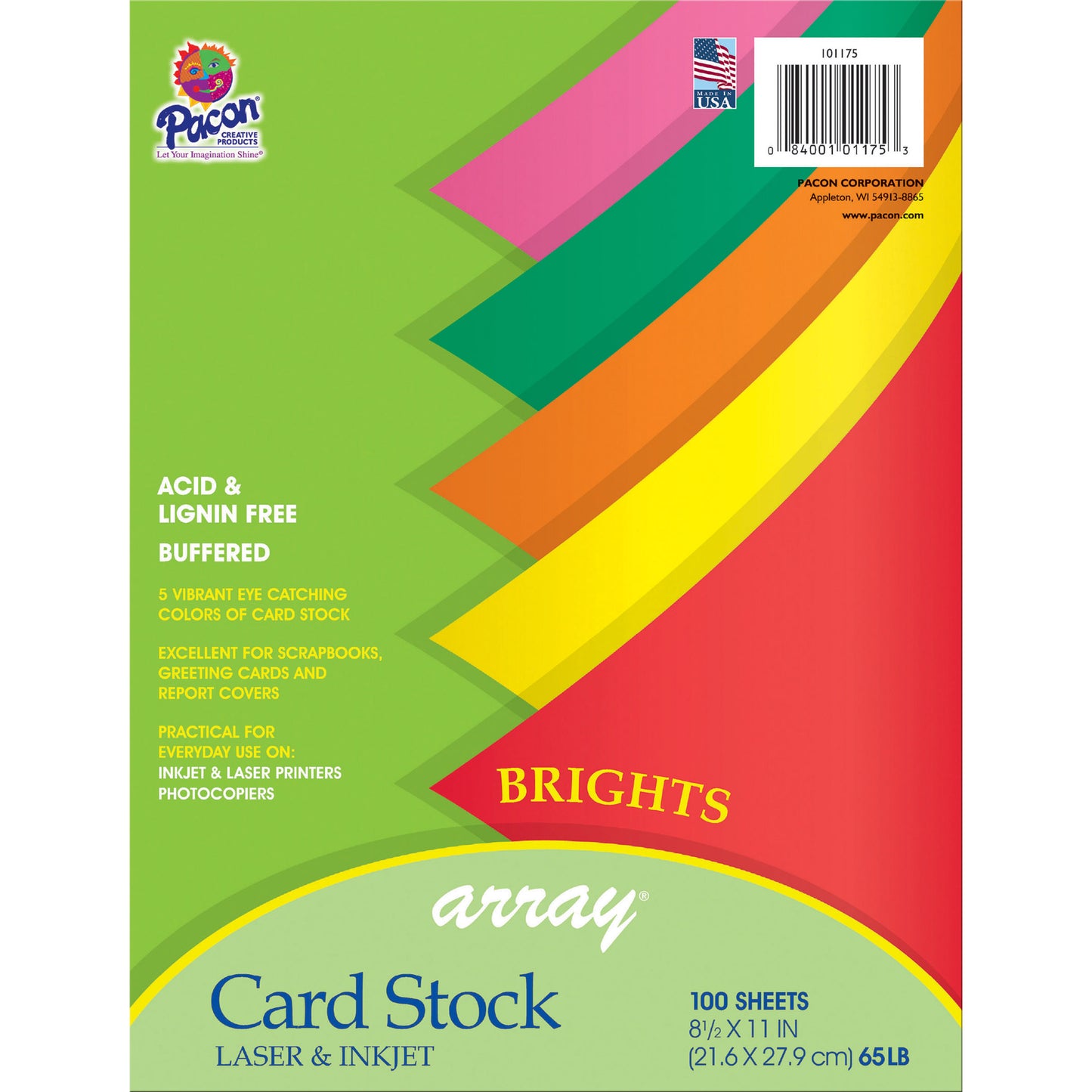 Bright Card Stock, 5 Assorted Colors, 8-1/2" x 11", 100 Sheets Per Pack, 2 Packs