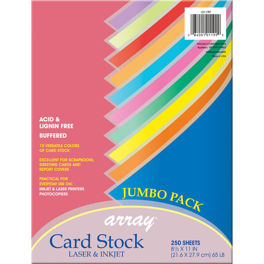 Colorful Card Stock Assortment, 10 Colors, 8-1/2" x 11", 250 Sheets