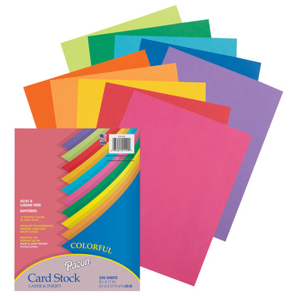 Colorful Card Stock Assortment, 10 Colors, 8-1/2" x 11", 250 Sheets