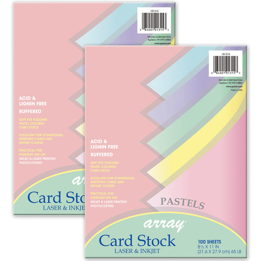 Pastel Card Stock, 5 Assorted Colors, 8-1/2" x 11", 100 Sheets Per Pack, 2 Packs