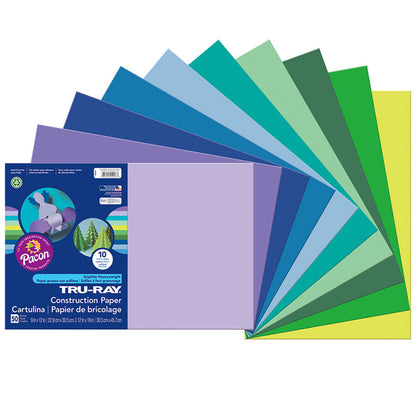 Construction Paper, Cool Assorted, 12" x 18", 50 Sheets Per Pack, 3 Packs