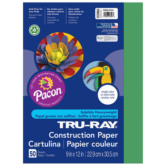 Construction Paper, Holiday Green, 9" x 12", 50 Sheets