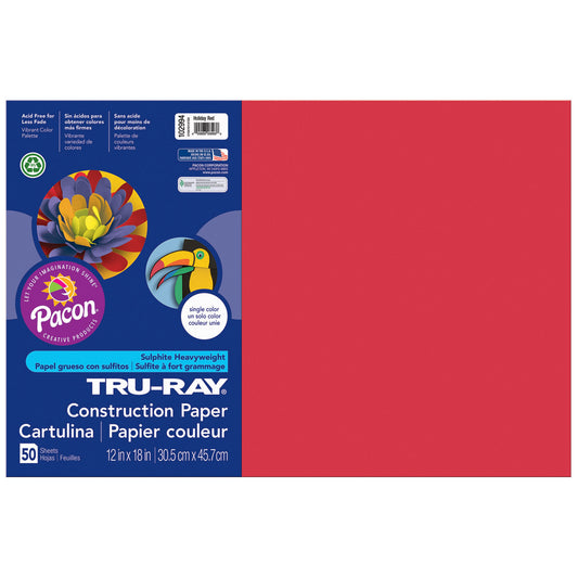 Construction Paper, Holiday Red, 12" x 18", 50 Sheets