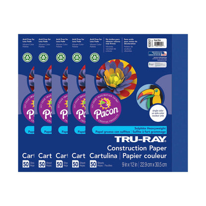 Construction Paper, Royal Blue, 9" x 12", 50 Sheets Per Pack, 5 Packs