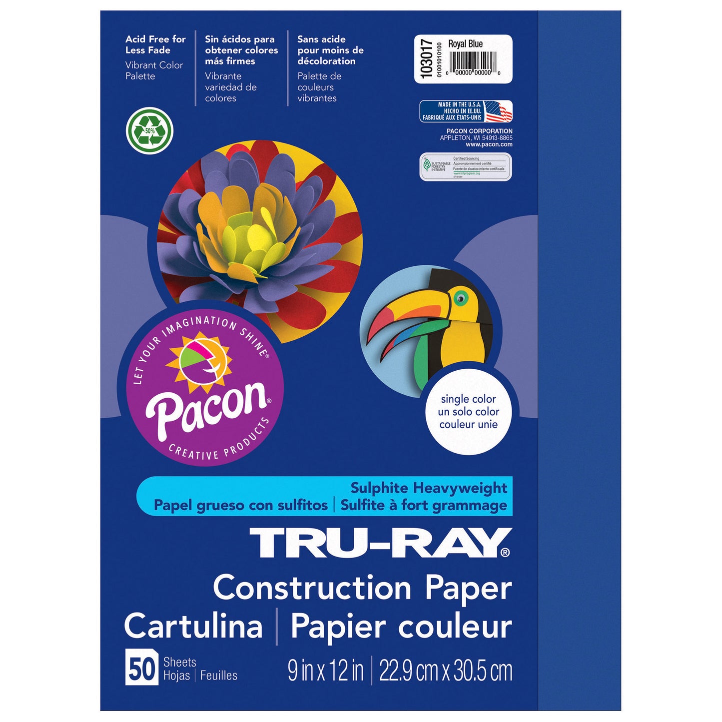 Construction Paper, Royal Blue, 9" x 12", 50 Sheets