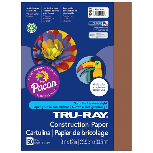 Construction Paper, Warm Brown, 9" x 12", 50 Sheets