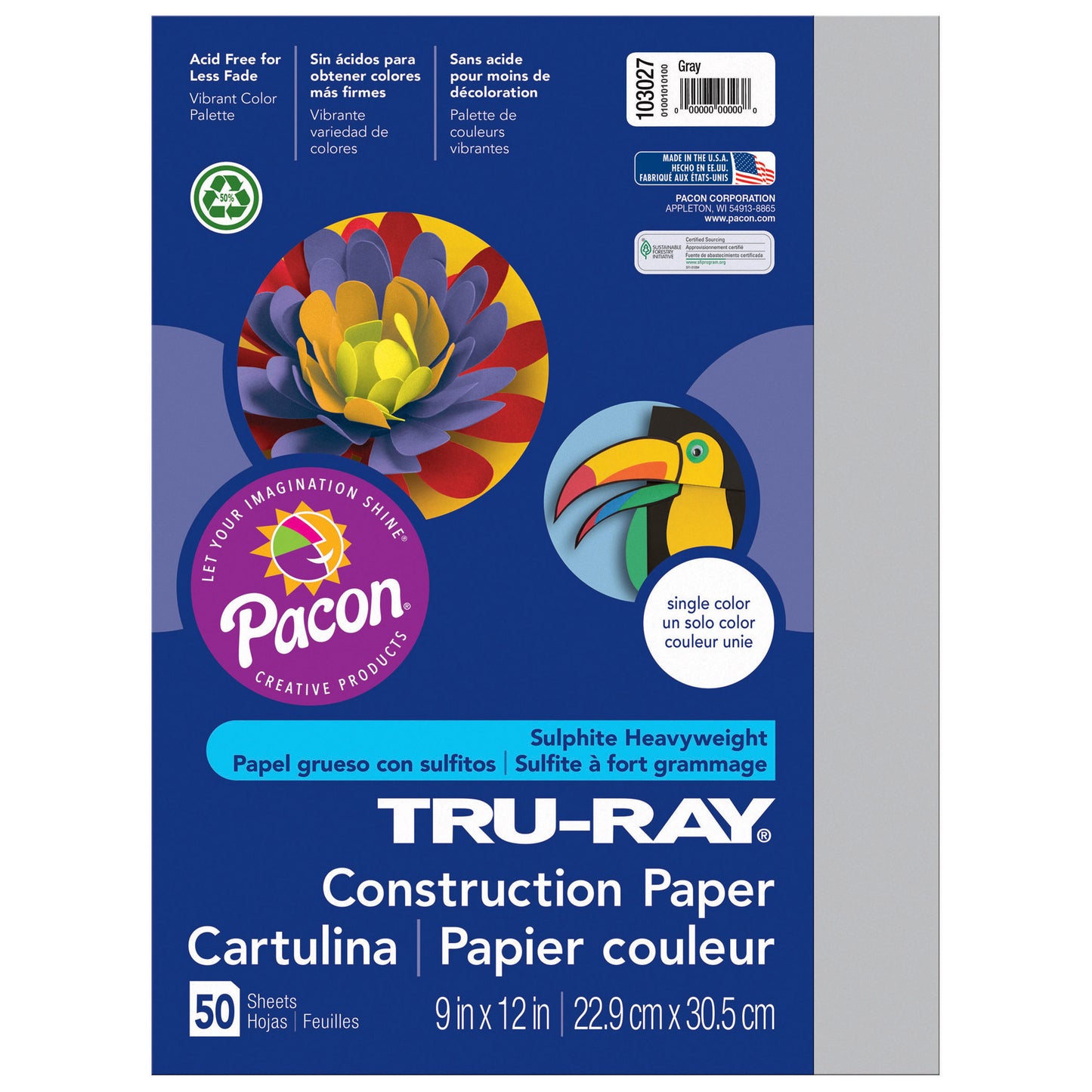 Construction Paper, Gray, 9" x 12", 50 Sheets