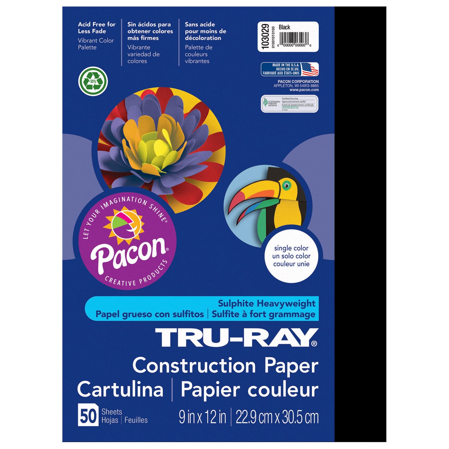 Construction Paper, Black, 9" x 12", 50 Sheets