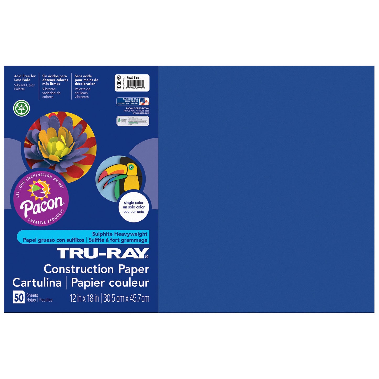 Construction Paper, Royal Blue, 12" x 18", 50 Sheets