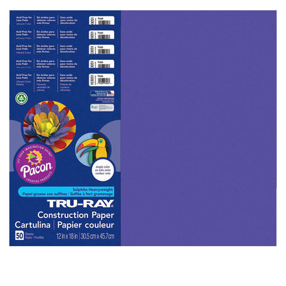 Construction Paper, Purple, 12" x 18", 50 Sheets Per Pack, 5 Packs