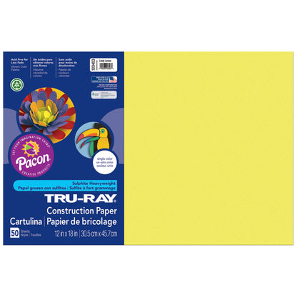 Construction Paper, Lively Lemon, 12" x 18", 50 Sheets Per Pack, 3 Packs