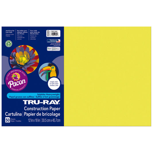 Construction Paper, Lively Lemon, 12" x 18", 50 Sheets Per Pack, 3 Packs