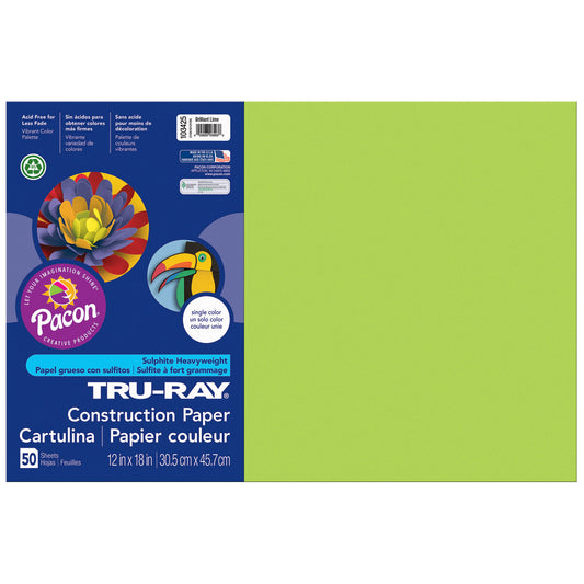 Construction Paper, Brilliant Lime, 12" x 18", 50 Sheets