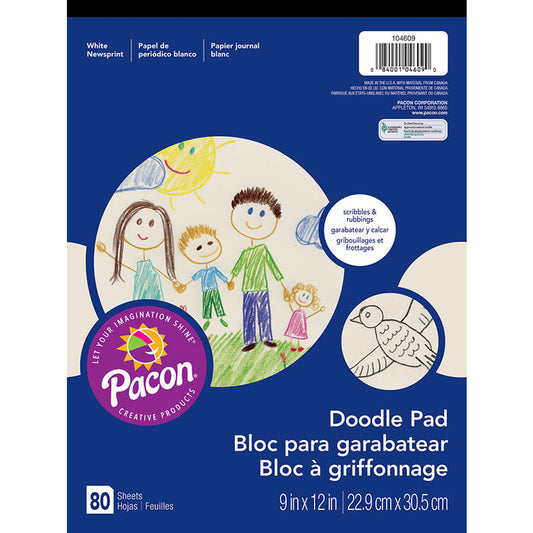 Doodle Pad, White, 9" x 12", 80 Sheets, Pack of 10