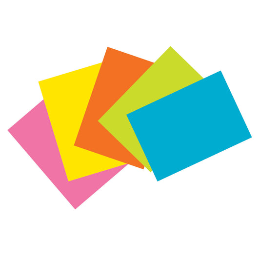 Index Cards, 5 Super Bright Assorted Colors, Unruled, 4" x 6", 100 Cards