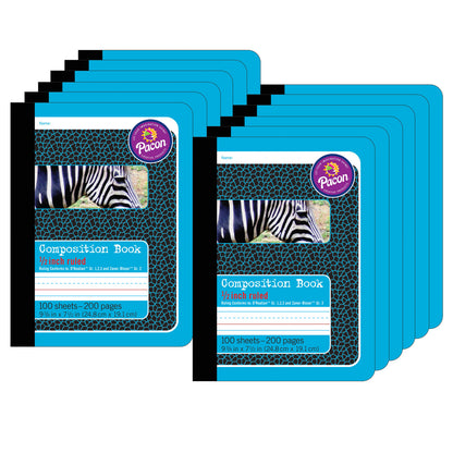 Primary Composition Book, 1/2" Ruled, Blue/Zebra, 9-3/4" x 7-1/2", 200 Pages, Pack of 12