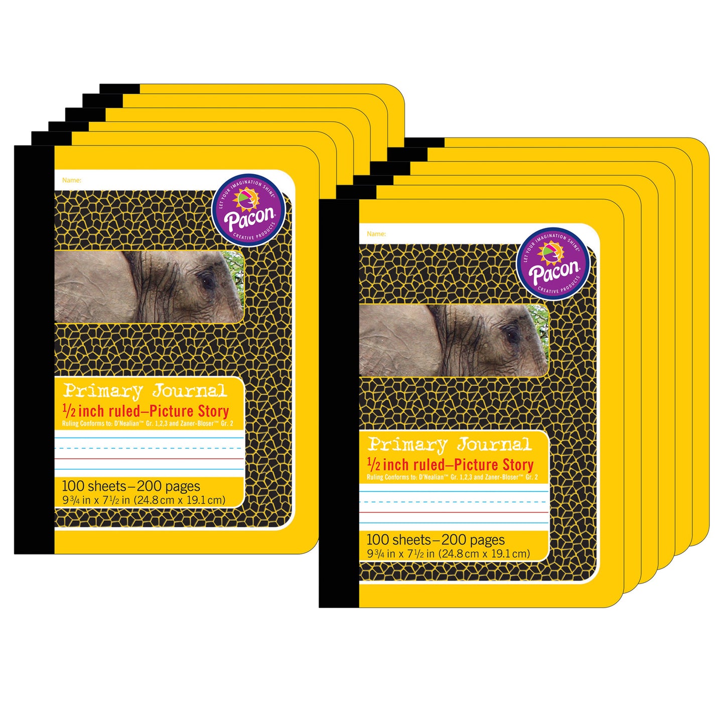 Primary Composition Book, 1/2" Ruled with Picture Story Space, Yellow/Elephant, 9-3/4" x 7-1/2", 200 Pages, Pack of 12