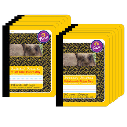 Primary Composition Book, 1/2" Ruled with Picture Story Space, Yellow/Elephant, 9-3/4" x 7-1/2", 200 Pages, Pack of 12