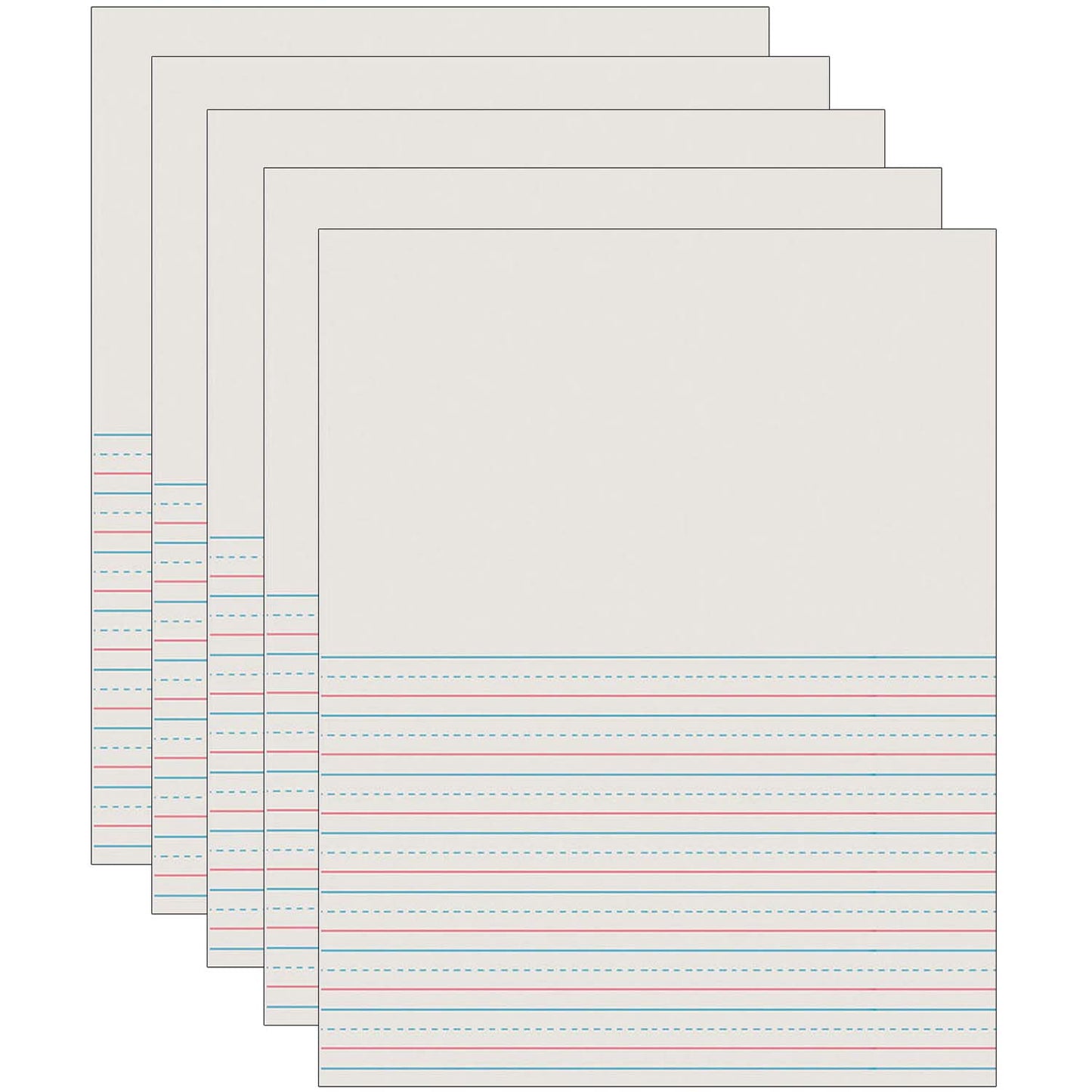 Newsprint Handwriting Paper, Picture Story, Grade 2, 1/2" x 1/4" x 1/4" Ruled Short, 8-1/2" x 11", 500 Sheets Per Pack, 5 Packs