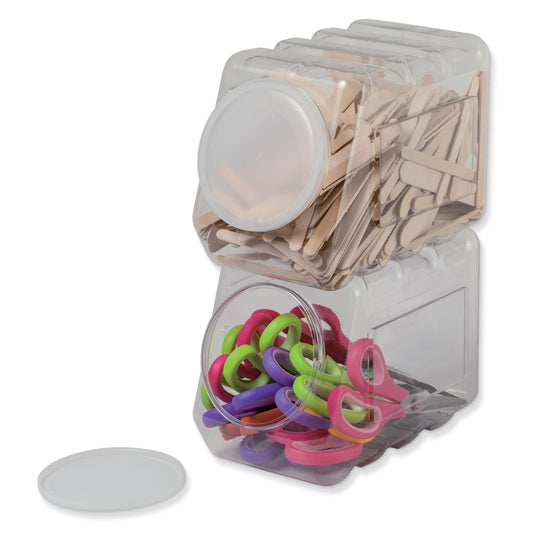 Interlocking Storage Container With Lid, Clear, 5.5" x 9.5" x 6.75", 4 Bins