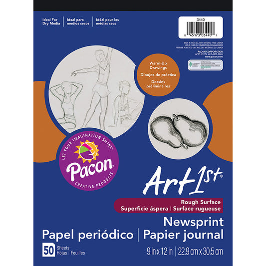 Newsprint Pad, White, 9" x 12", 50 Sheets Per Pad, Pack of 12