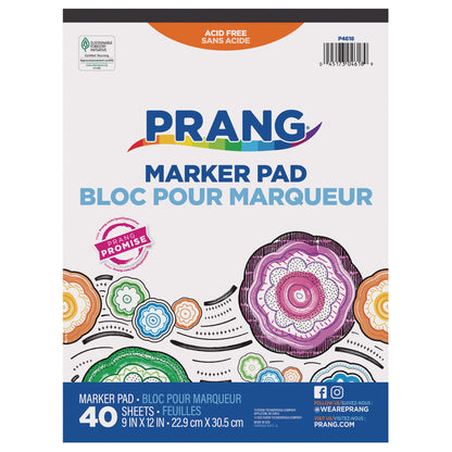 Marker Pad, White, 9" x 12", 40 Sheets, Pack of 6