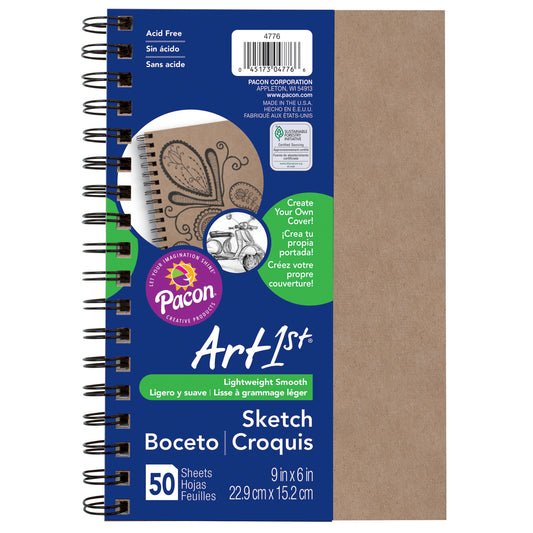 Create Your Own Cover Sketch Diary, Natural Chip Cover, 9" x 6", 50 Sheets