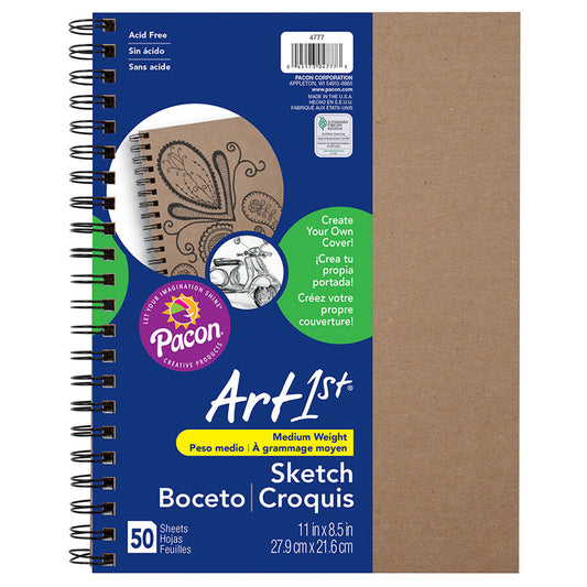 Create Your Own Cover Sketch Diary, Natural, 11" x 8-1/2", 50 Sheets Per Diary, Pack of 3