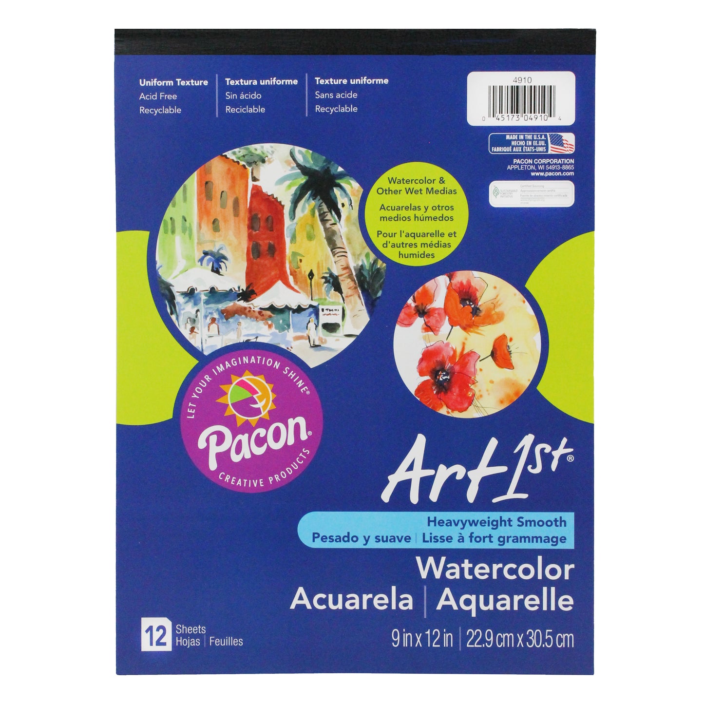 Watercolor Pad, 90 lb., 9" x 12", 12 Sheets