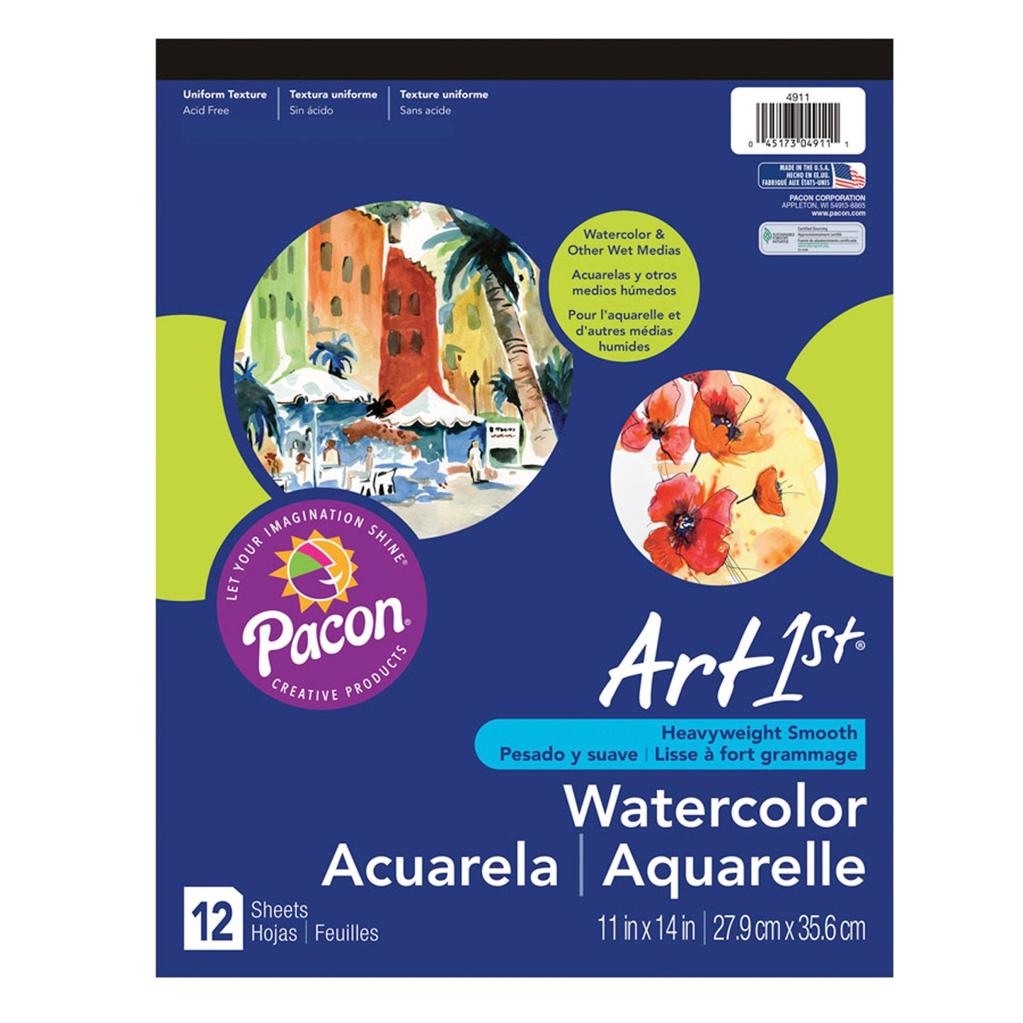 Watercolor Pad, 90 lb., 11" x 14", 12 Sheets