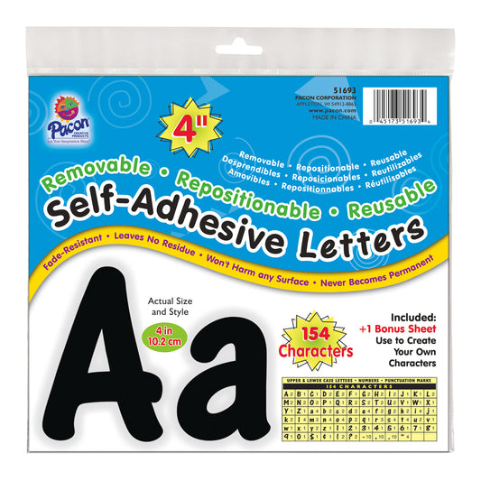 Self-Adhesive Letters, Black, Cheery Font, 4", 154 Characters