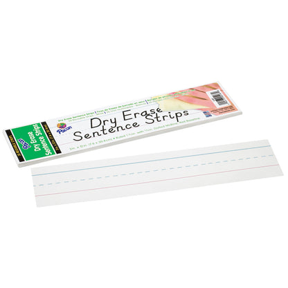 Dry Erase Sentence Strips, White, 1-1/2" X 3/4" Ruled, 3" x 12", 30 Per Pack, 6 Packs