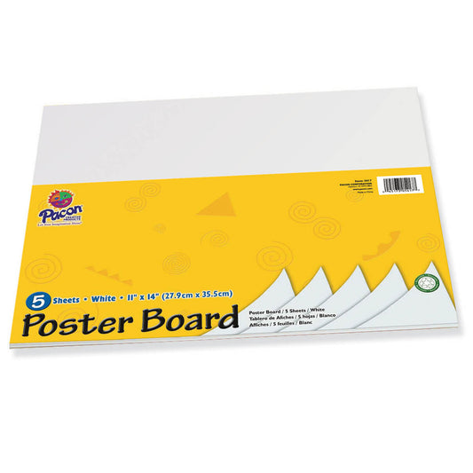 Poster Board, White, 11" x 14", 5 Sheets Per Pack, 12 Packs