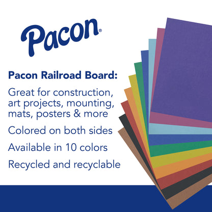 4-Ply Railroad Board, 10 Assorted Colors, 22" x 28", 100 Sheets