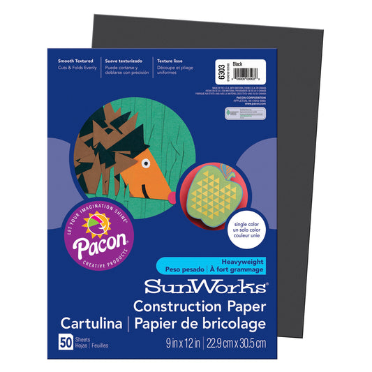 Construction Paper, Black, 9" x 12", 50 Sheets