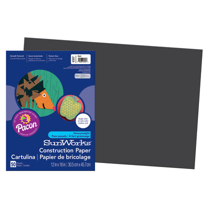 Construction Paper, Black, 12" x 18", 50 Sheets Per Pack, 5 Packs