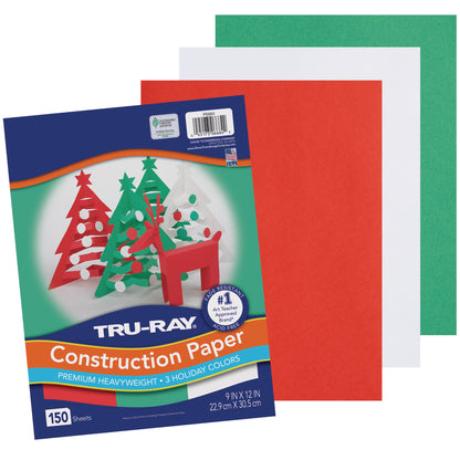 Construction Paper, Holiday Assortment, 9" x 12", 150 Sheets Per Pack, 3 Packs