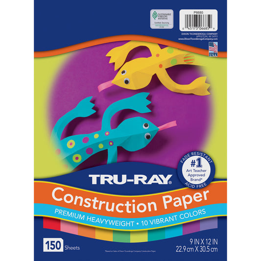 Construction Paper, 10 Vibrant Colors, 9" x 12", 150 Sheets