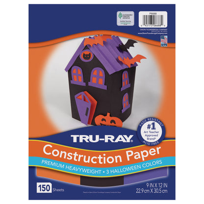 Construction Paper Halloween, Black, Orange, Purple, 9" x 12", 150 Sheets Per Pack, 3 Packs