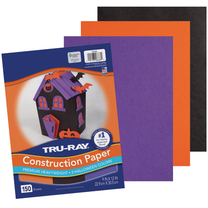 Construction Paper Halloween, Black, Orange, Purple, 9" x 12", 150 Sheets Per Pack, 3 Packs