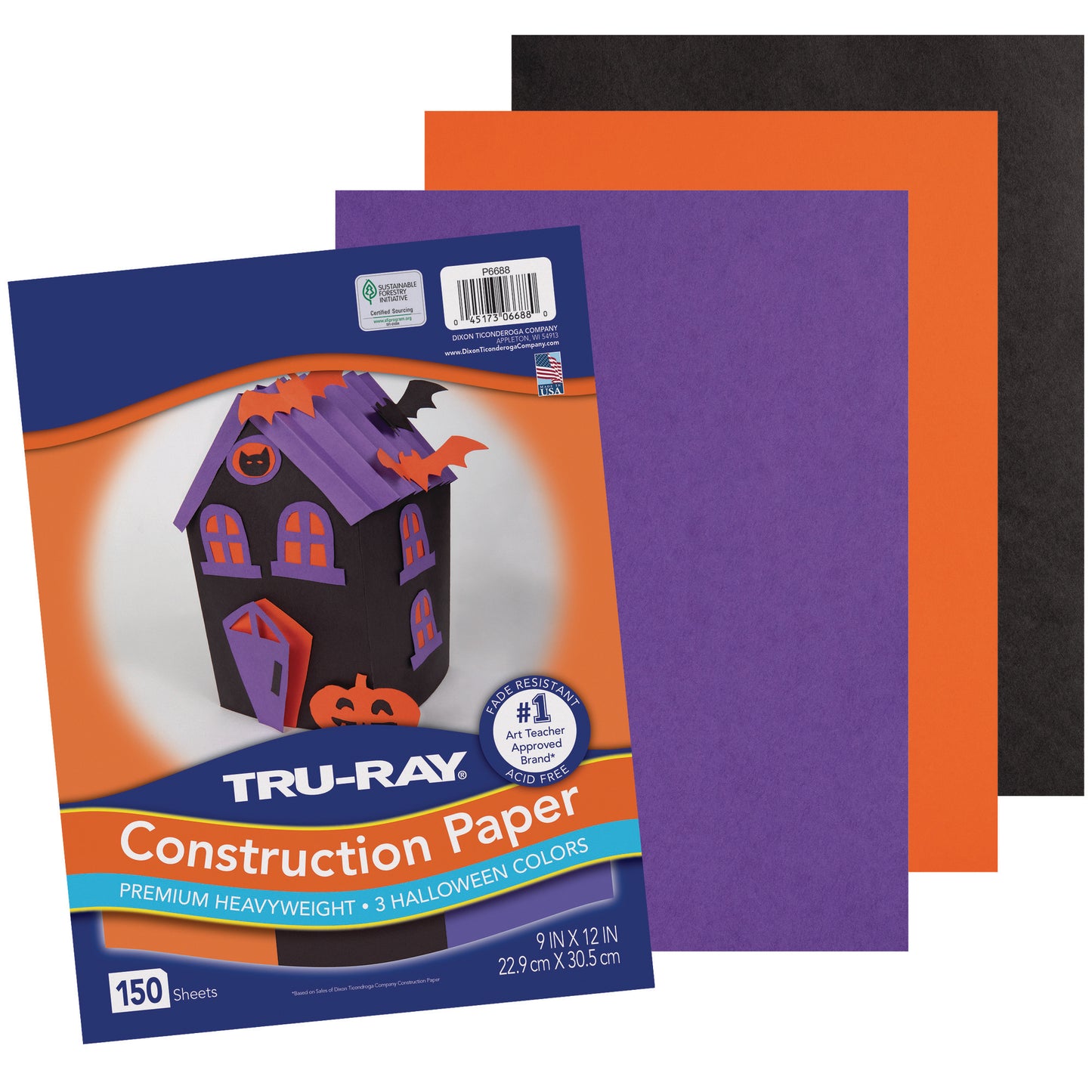 Construction Paper Halloween, Black, Orange, Purple, 9" x 12", 150 Sheets